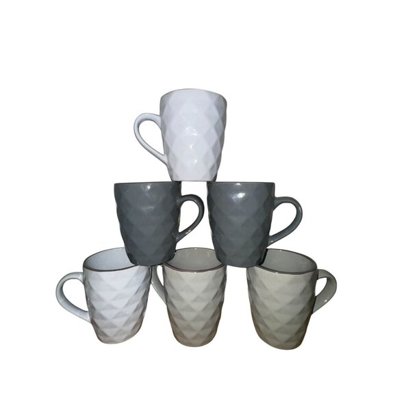 Set Of 6 Elama Diamond Textured Ceramic Mugs - Picture 1 of 8